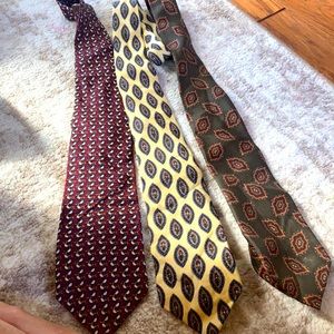 Three vintage ties. One price. All silk. Woodward mark Shale. Clubfellow.